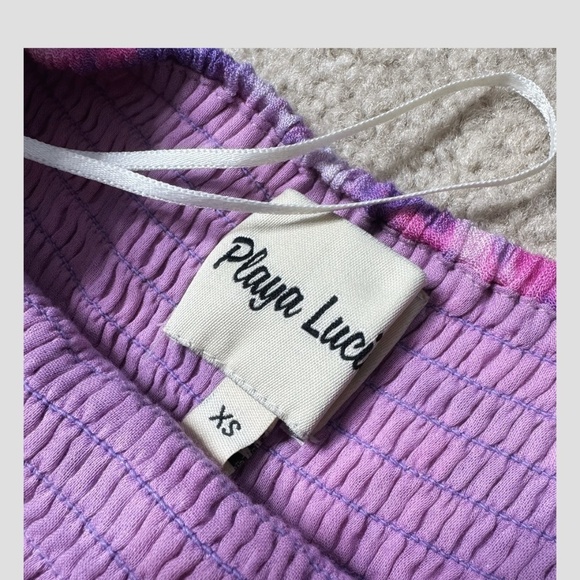 Playa Lucila Maxi Dress Strapless Tiered Maxi Dress Shirred Top Purple Pastel XS - Picture 15 of 16